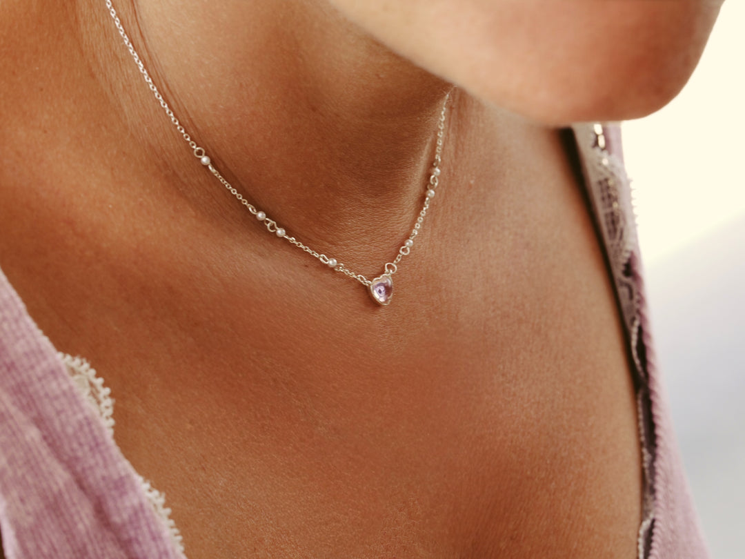 Zarte Silber Herzkette mit rosa Stein