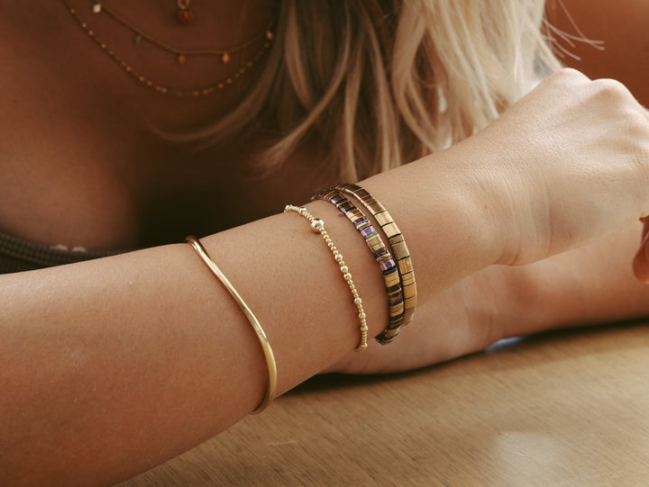 Goldenes Glasperlen Armband Lampwork, Armband mit goldenen Kugeln