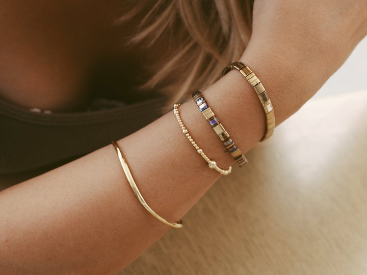 Perlenarmband Gold Edelstahl, Goldenes Glasperlen Armband Lampwork-ALICIA'S DIARY®