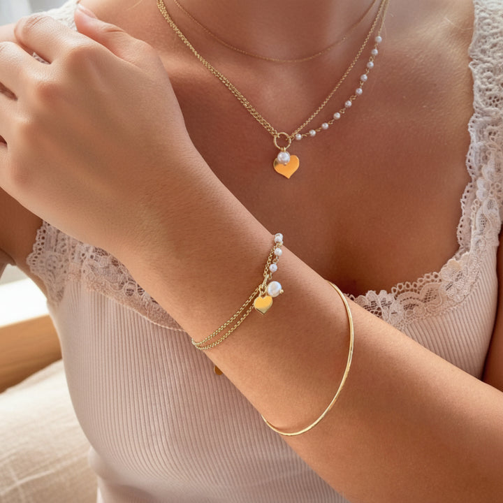 Perlenarmband mit Herz Anhänger-925-armbänder-Armbänder und Armreifen
