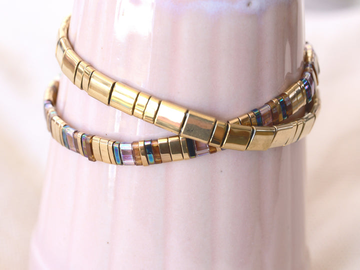Goldenes Glasperlen Armband Lampwork