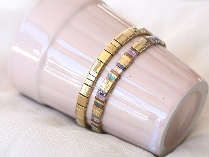 Goldenes Glasperlen Armband Lampwork