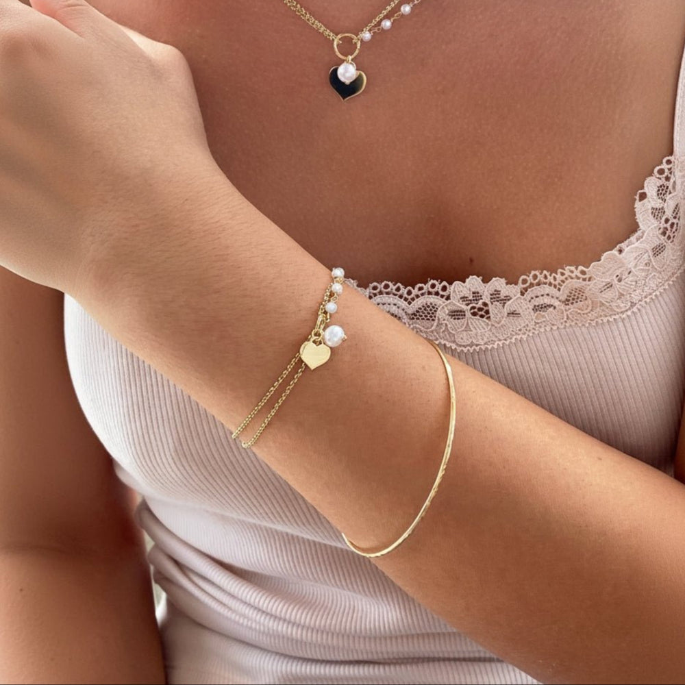 Perlenarmband mit Herz Anhänger-925-armbänder-Armbänder und Armreifen