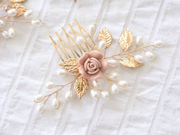 Braut Haarschmuck Set mit rosafarbenen Rosen | ROSALIE - ALICIA'S DIARY®