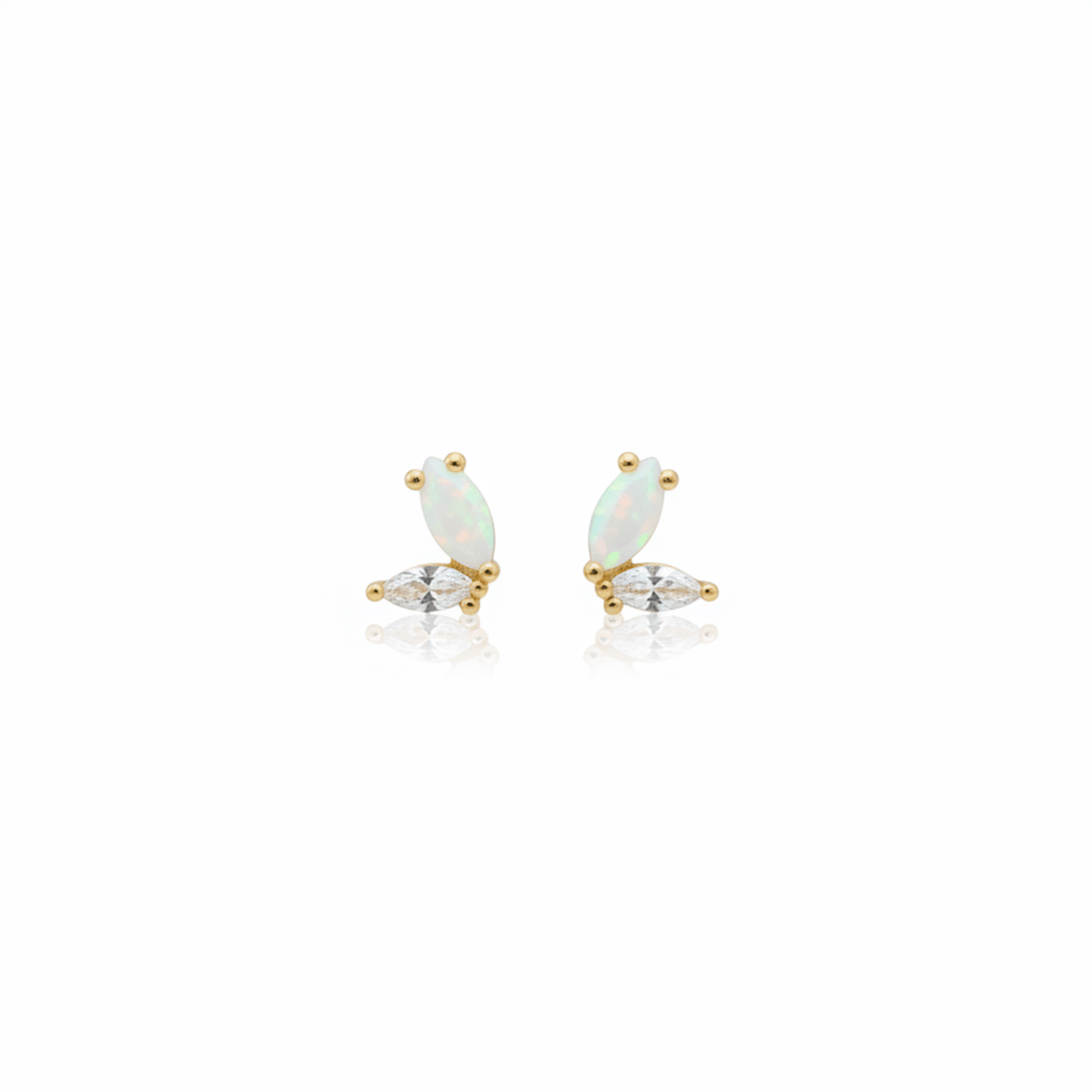 Goldene kleine Glitzer-Ohrringe mit Opal Stein und Zirkon, Schmuck für Schmuckallergiker aus 925 Sterlingsilber, fest vergoldet