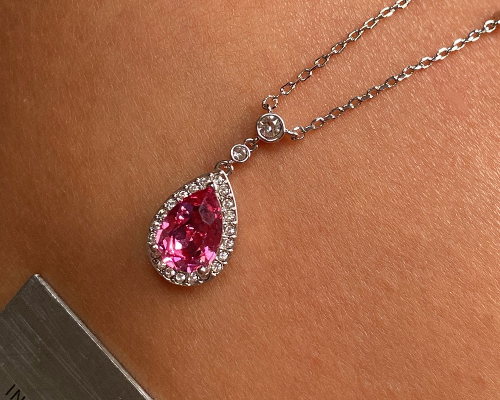 Silberne Cluster Crystal Kette mit pinkem Kristall - ALICIA'S DIARY®
