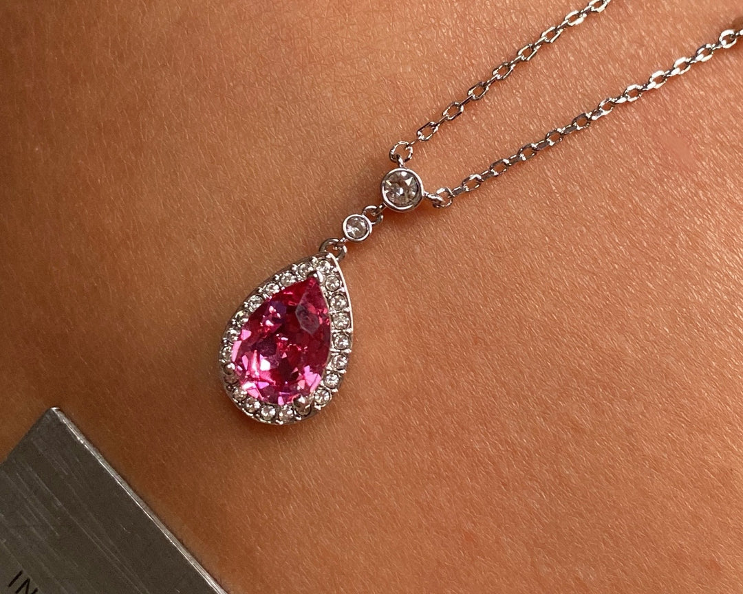 Silberne Cluster Crystal Kette mit pinkem Kristall - ALICIA'S DIARY®