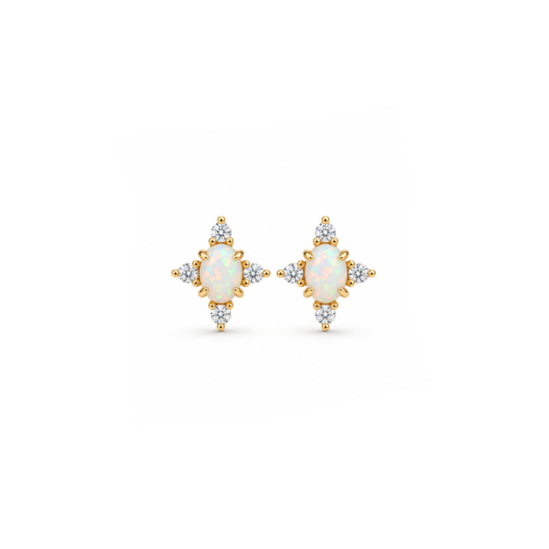 Puces d'oreilles argent plaqué or style vintage à opales pour oreilles sensibles, bijoux pour jeunes femmes