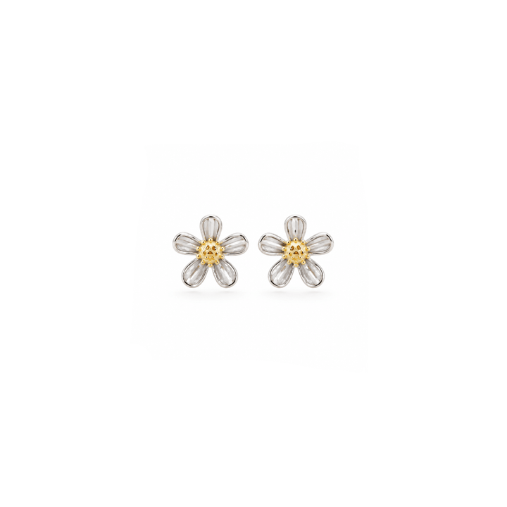 Echt silberne Gänseblümchen Ohrstecker, Ohrringe mit Blumen, bicolor Ohrringe, Motiv Ohrstecker für Kinder, Teenager Mädchen und Frauen 