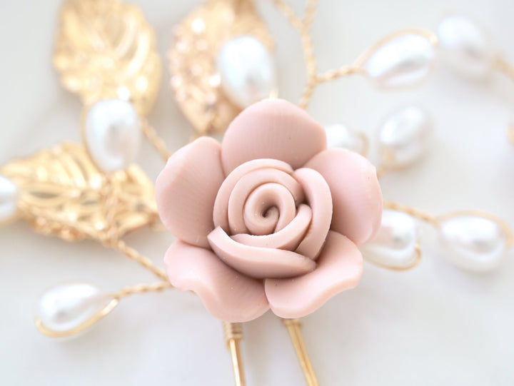 Braut Haarschmuck Set mit rosafarbenen Rosen | ROSALIE - ALICIA'S DIARY®