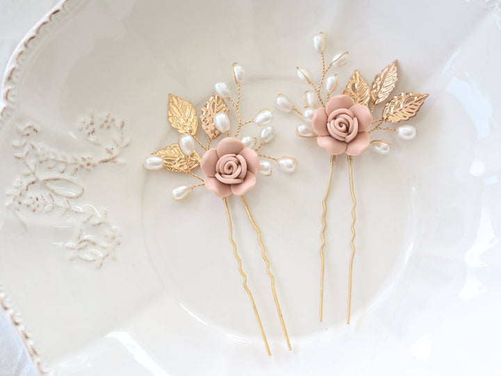 Braut Haarschmuck Set mit rosafarbenen Rosen | ROSALIE - ALICIA'S DIARY®