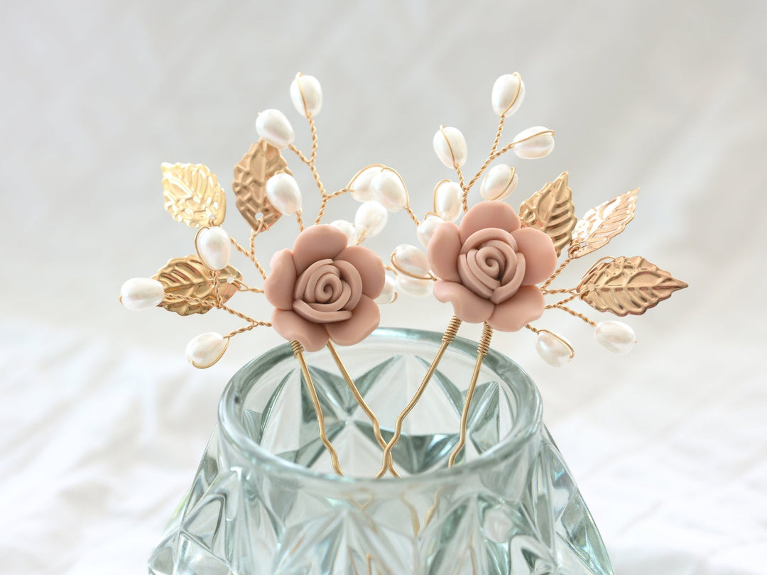 Braut Haarschmuck Set mit rosafarbenen Rosen | ROSALIE - ALICIA'S DIARY®