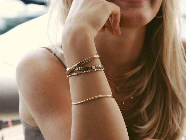 Kugelarmband gold elastisch, Goldenes Glasperlen Armband Lampwork-ALICIA'S DIARY®