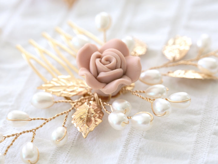 Braut Haarschmuck Set mit rosafarbenen Rosen | ROSALIE - ALICIA'S DIARY®