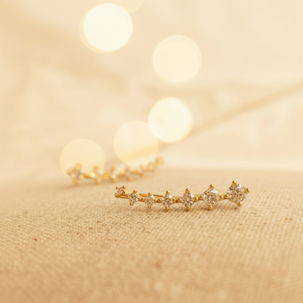 Goldene Ohrringe, die aussehen wie ganz viele, Ohrkletterer aus vergoldetem Silber, Earclimber mit Glitzersteinchen, Schmuck online kaufen