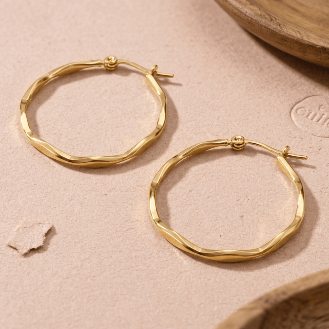 Wasserfeste Gold Hoop Ohrringe mit Struktur, Gold Hoop Ohrringe, Creolen 30mm, vergoldete Ohrringe silber 925 Damen, schlicht