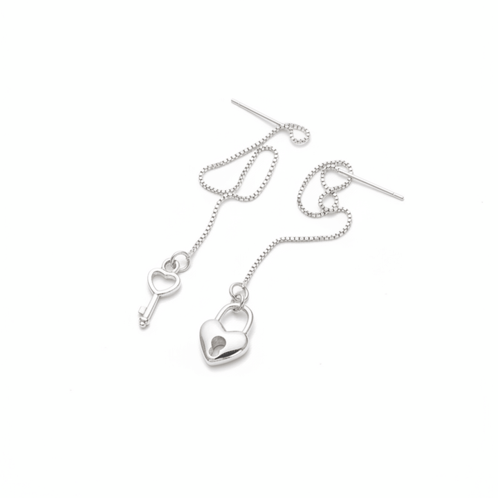 Echte silberne Hängeohrringe mit Herz und Schlüssel, Freundschafts-Schmuck, Partner-Schmuck