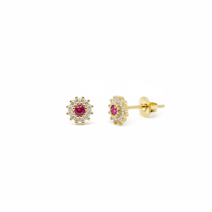Goldene Ohrstecker mit vielen Steinen in rosa und weiß, Blumen Ohrringe, hypoallergene Ohrringe für Kinder, Frauen und Teenager