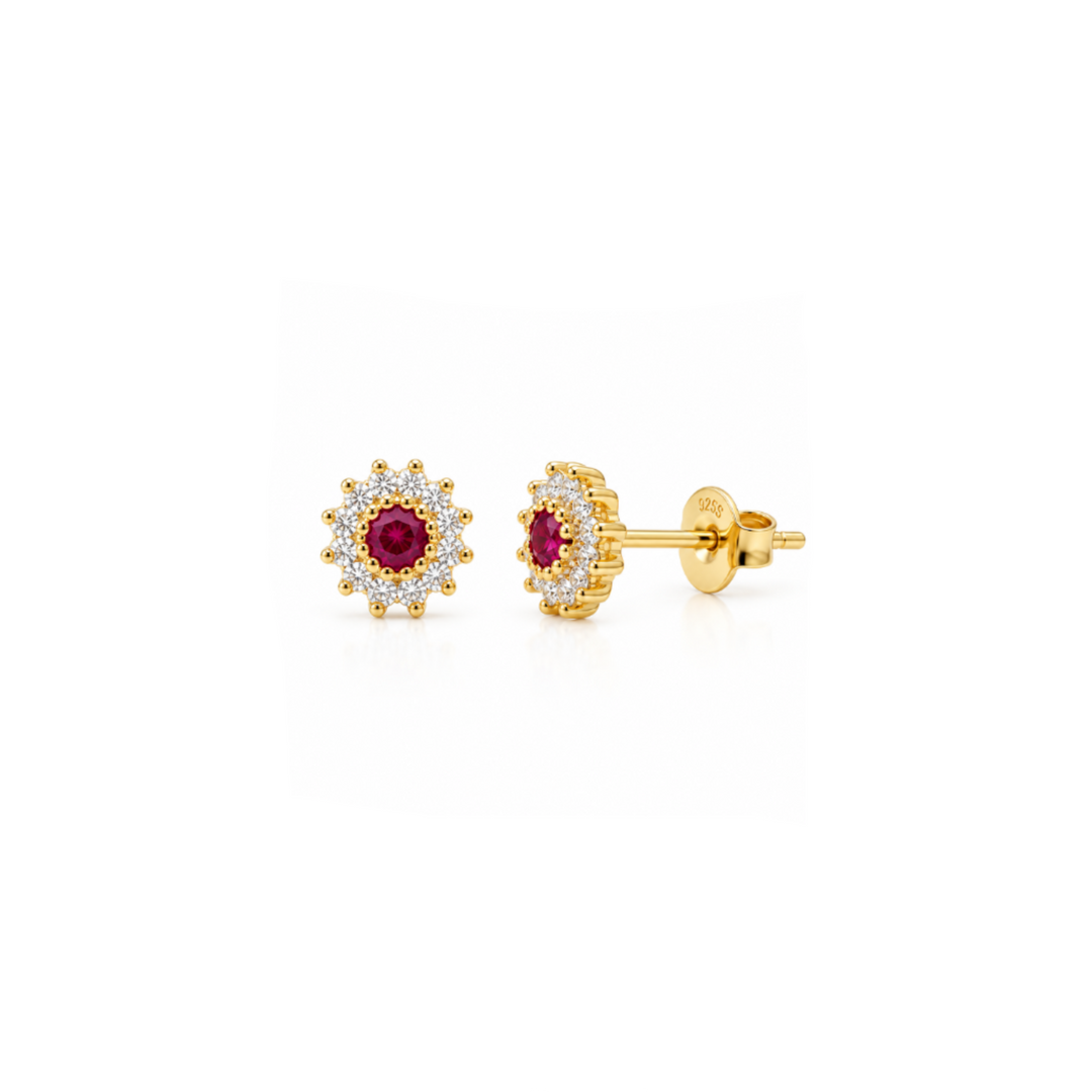 Goldene Ohrstecker mit vielen Steinen in rosa und weiß, Blumen Ohrringe, hypoallergene Ohrringe für Kinder, Frauen und Teenager