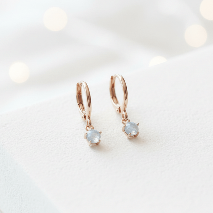 Aquamarin Ohrringe rosegold, Ohrringe mit echtem Aquamarin, hängende Ohrringe gold &amp; blau, rosegoldene Creolen mit Steinen