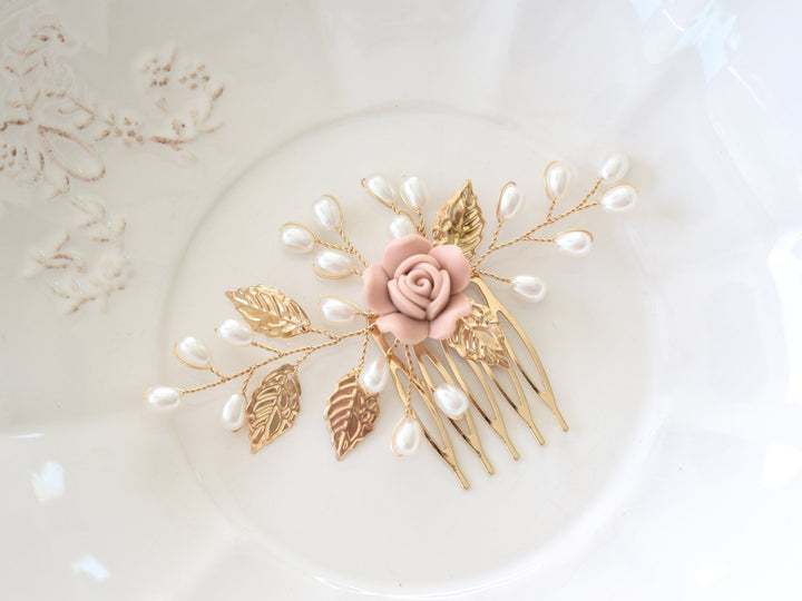 Braut Haarschmuck Set mit rosafarbenen Rosen | ROSALIE - ALICIA'S DIARY®