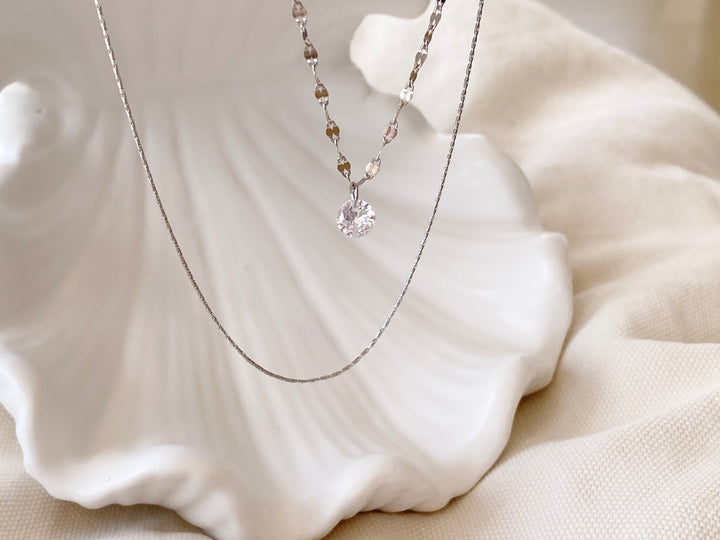 Silberne Doppelkette mit Kristall - ALICIA'S DIARY®