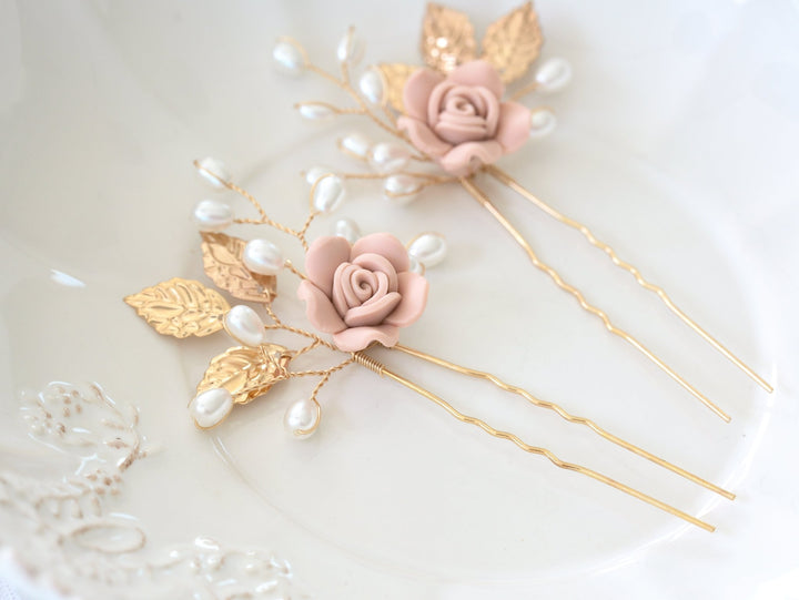 Braut Haarschmuck Set mit rosafarbenen Rosen | ROSALIE - ALICIA'S DIARY®