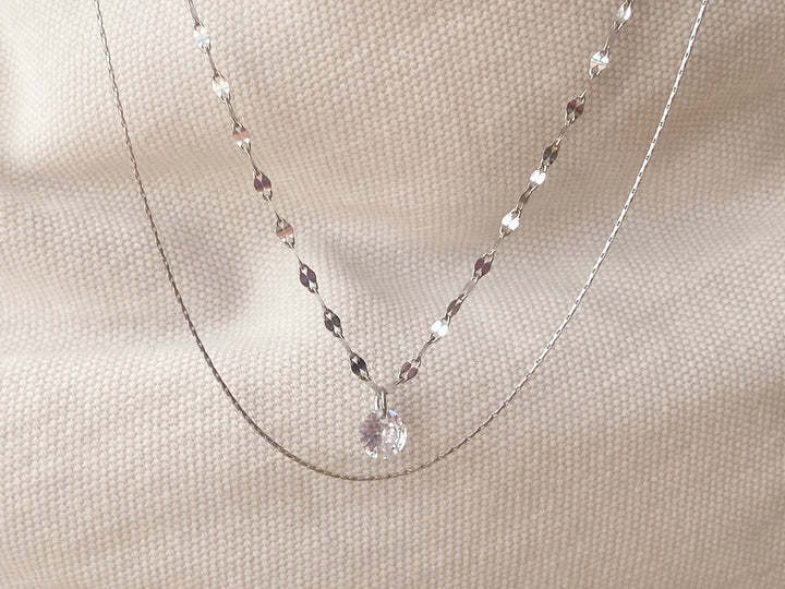Silberne Doppelkette mit Kristall - ALICIA'S DIARY®