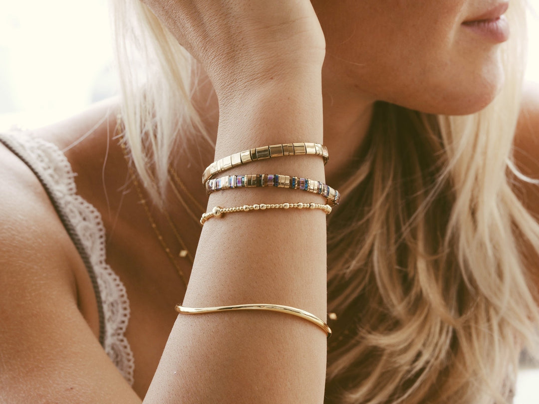 Goldenes Glasperlen Armband Lampwork, Armband mit goldenen Perlen