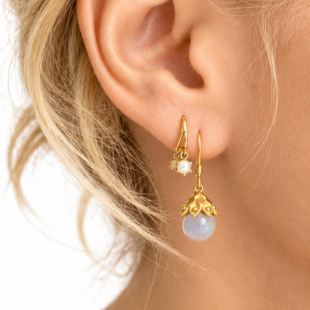 Chalcedon Ohrringe aus vergoldetem Silber, blauer Chalcedon Perlen Ohrringe gold, Schmuck aus 925 Silber für junge Frauen