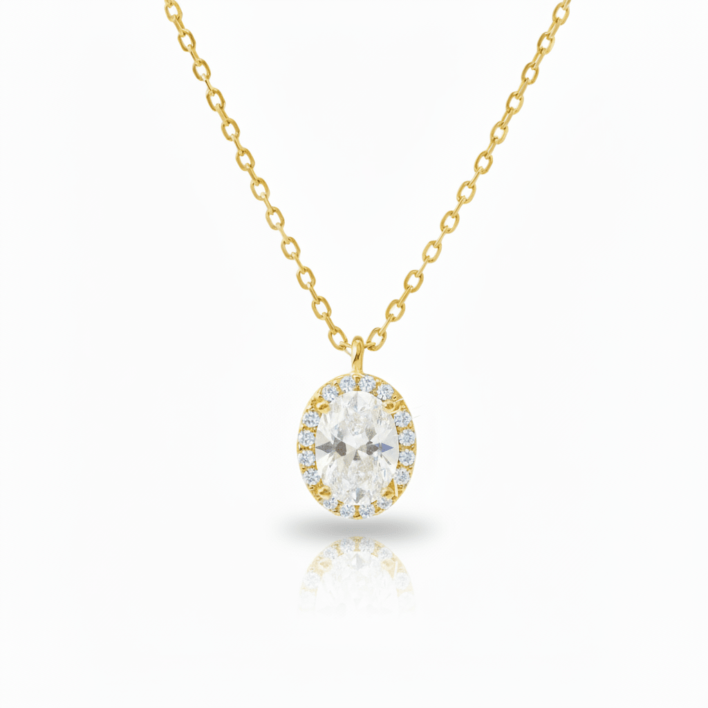 Goldene Nostalgie Kette mit großem Kristall, Vintage Schmuck aus vergoldetem 925 Sterlingsilber, Prinzessin Kette