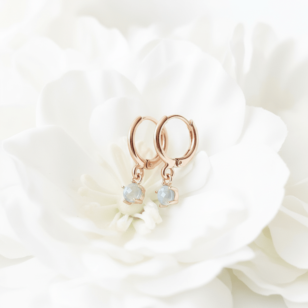 Ohrringe mit echtem Aquamarin, hängende Ohrringe in Gold mit blauem Aquamarin, schlichte Ohrringe rosegold, aus 925 Silber