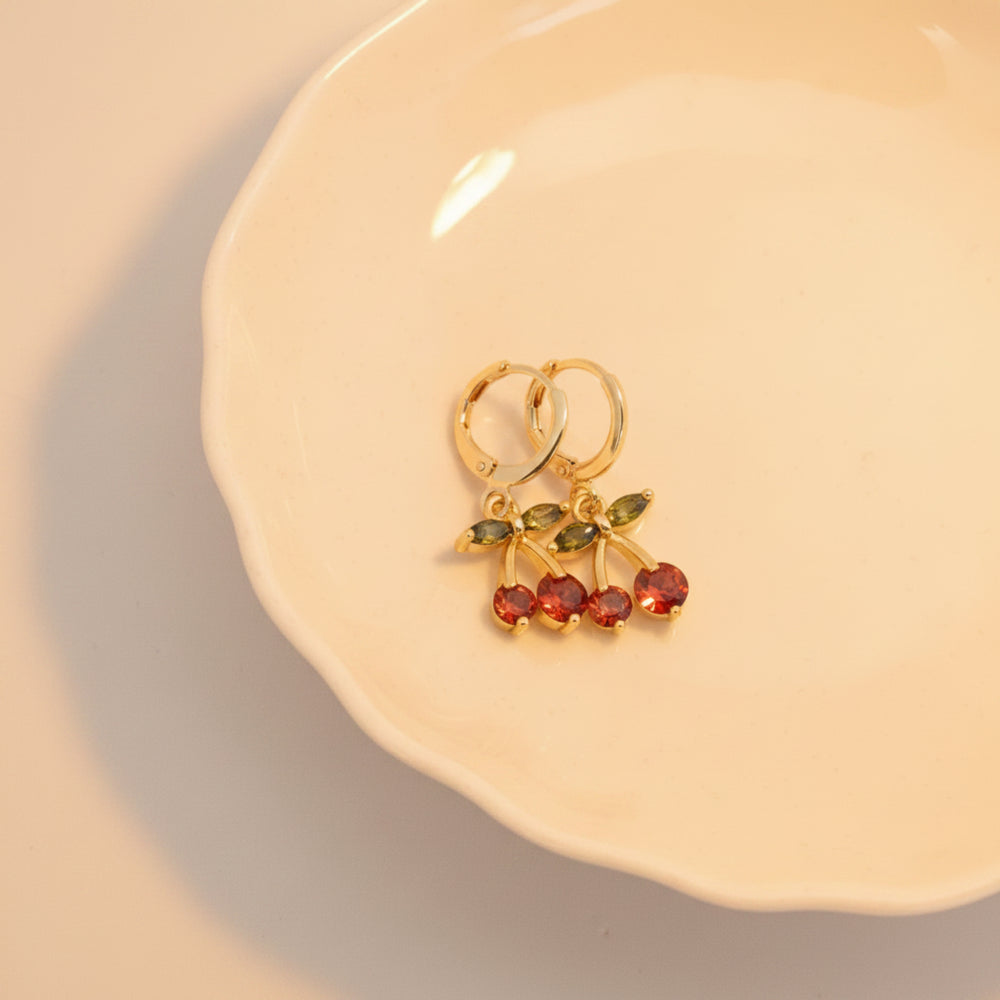 Children's earrings with cherry pendants, great children's jewelry, hoop earrings with pendants, gift idea from Alicia's Diary