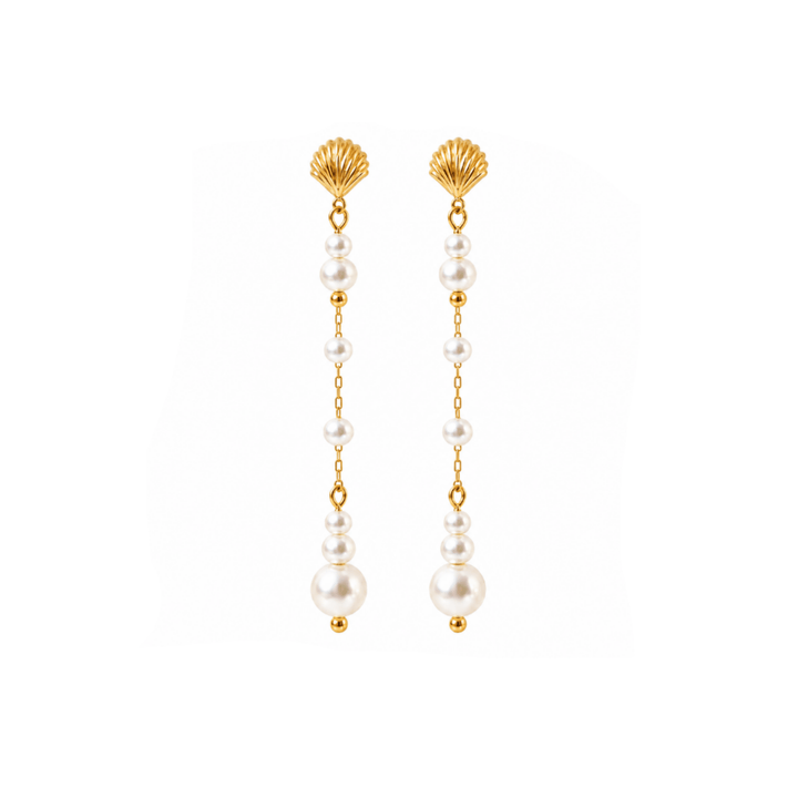 Boho Schmuck Damen Gold, Sommer Ohrringe Gold, Muschel Ohrhänger, wasserfeste Ohrringe gold, lange Muschel Ohrringe Mädchen