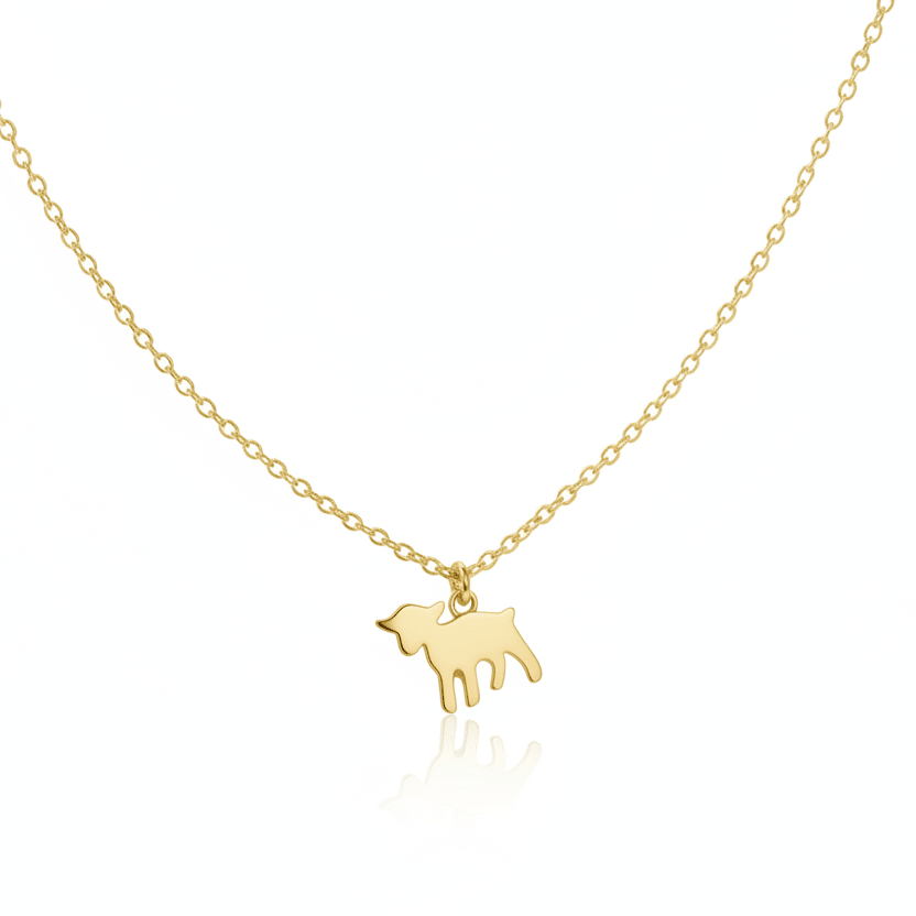 Goldene Kinder Halskette mit Lamm Anhänger, Kinderschmuck Goldfill vergoldet von Alicia&
