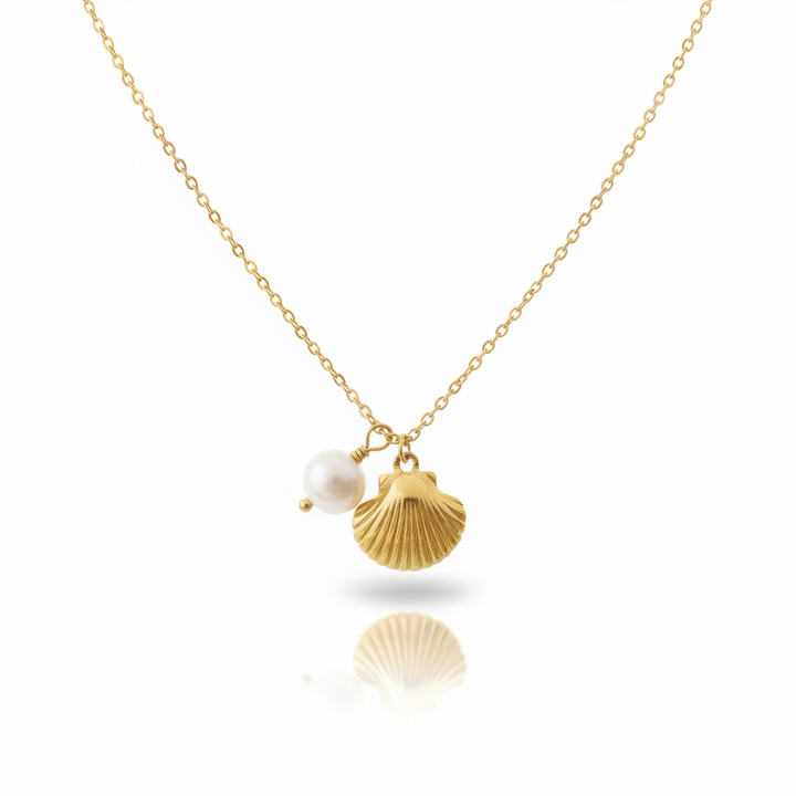 Goldene Halskette mit Perle und Muschel aus wasserfestem Edelstahl, Beach Girl Schmuck Inspo für junge Frauen, Mädchen und Teenager