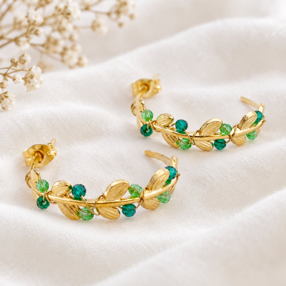 Pendientes de aro estilo boho verde con perlas - ALICIA'S DIARY®