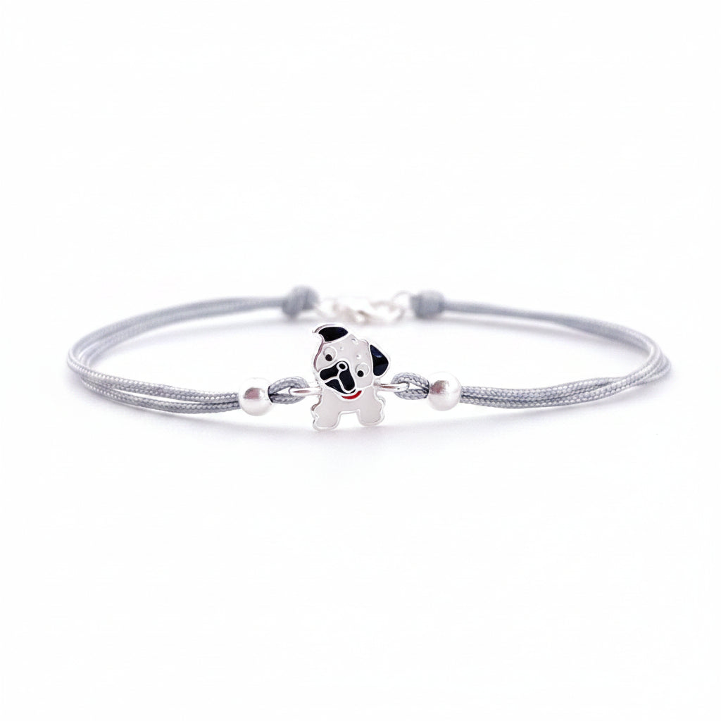 Kinderschmuck aus 925 Silber, antiallergen, Armband mit echten silbernen Perlen und Hund-Anhänger, Geschenk Idee Einschulung