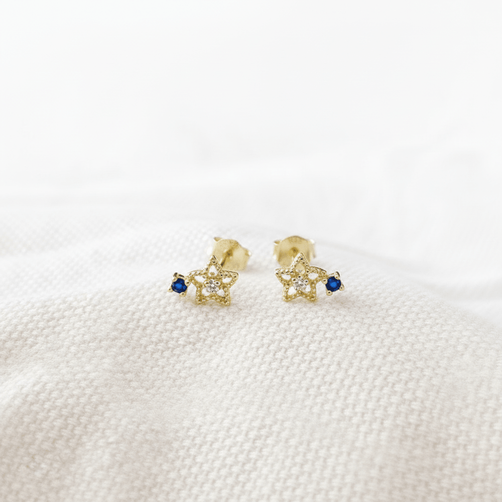 Ohrstecker Gold mit blauem Stein, Sternchen Ohrringe in Gold, Ohrstecker Gold klein, Silber Ohrstecker antiallergisch Kinder