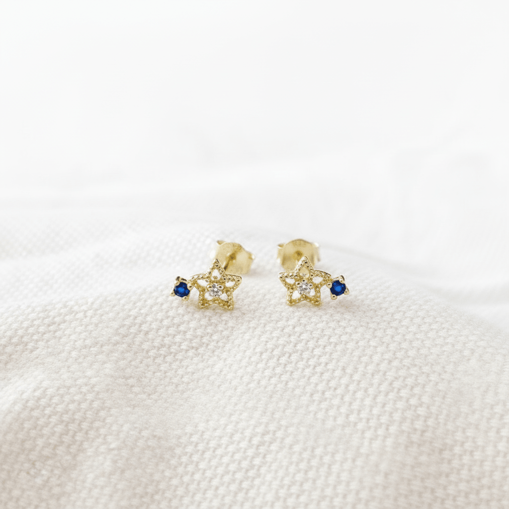 Ohrstecker Gold mit blauem Stein, Sternchen Ohrringe in Gold, Ohrstecker Gold klein, Silber Ohrstecker antiallergisch Kinder