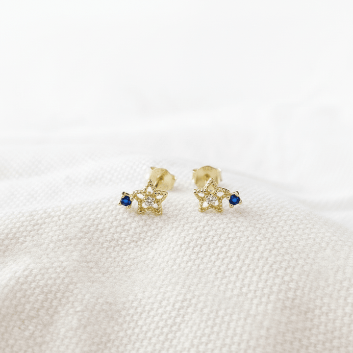 Ohrstecker Gold mit blauem Stein, Sternchen Ohrringe in Gold, Ohrstecker Gold klein, Silber Ohrstecker antiallergisch Kinder