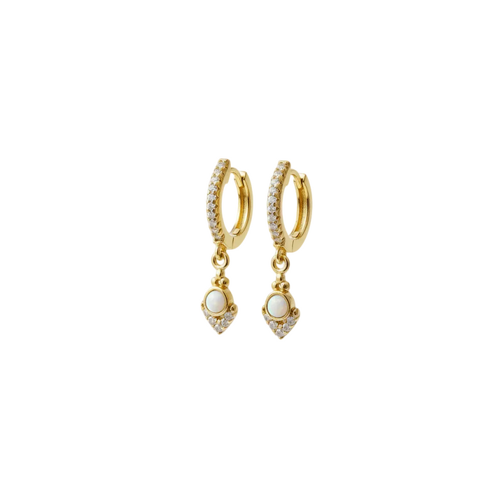 Boho Creolen Gold mit Opal, vergoldete Silber Creolen, Gold Ohrringe mit Opal Stein, 925 Silber Creolen vergoldet für Mädchen