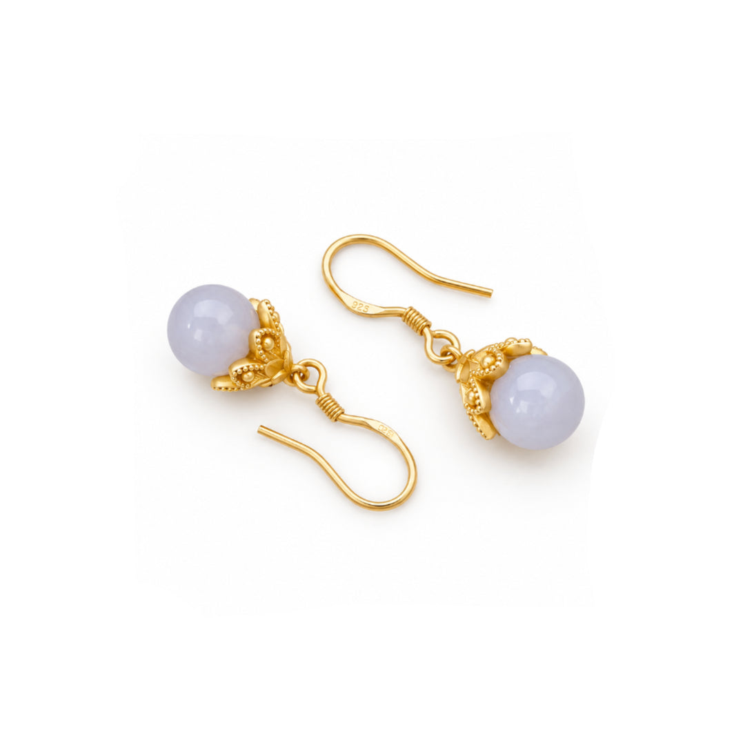 Chalcedon Ohrhänger aus vergoldetem Silber, blauer Chalcedon Perlen Ohrringe gold, Schmuck aus 925 Silber für junge Frauen