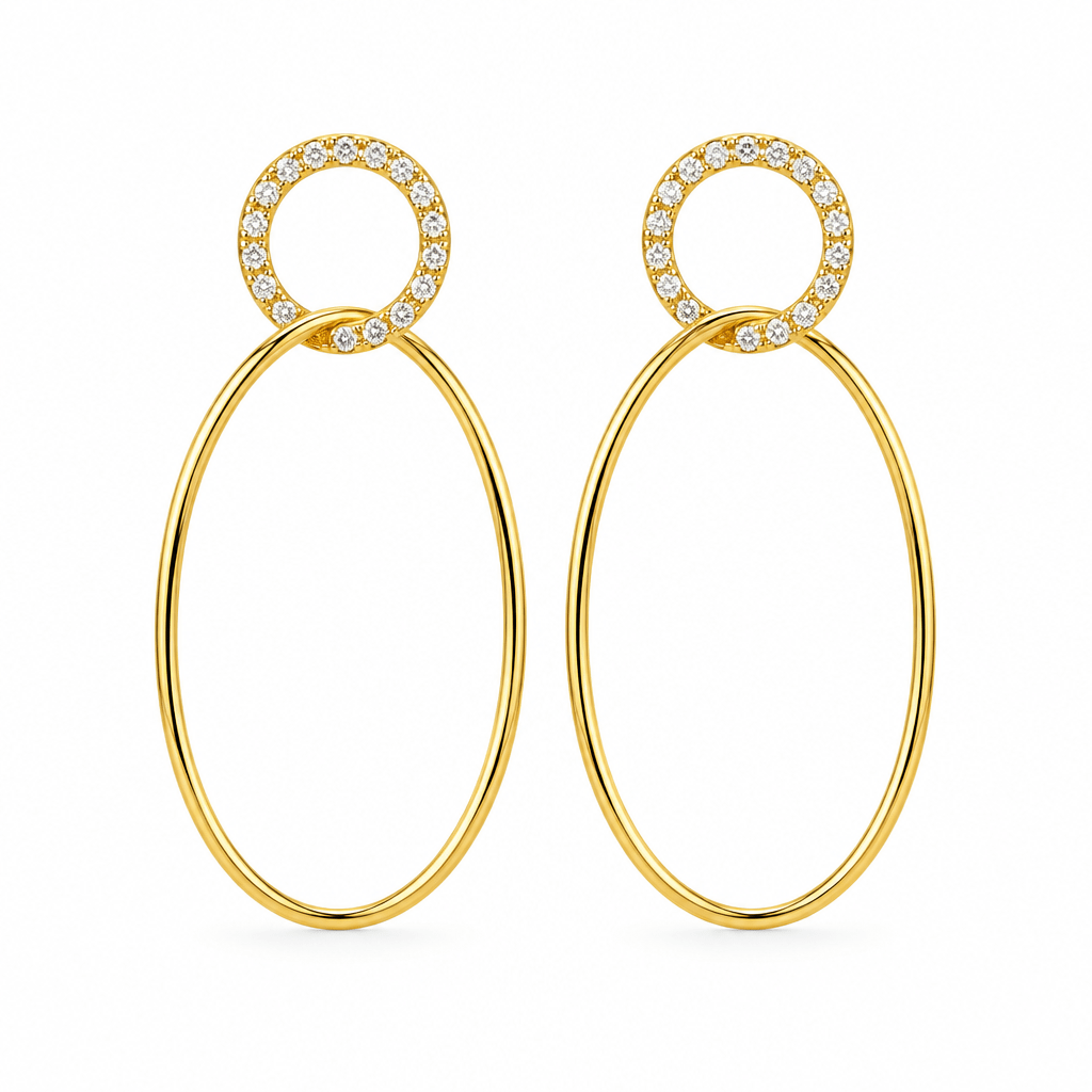 Vergoldete Double Hoops Creolen mit Zirkon-Kreisen freigestellt