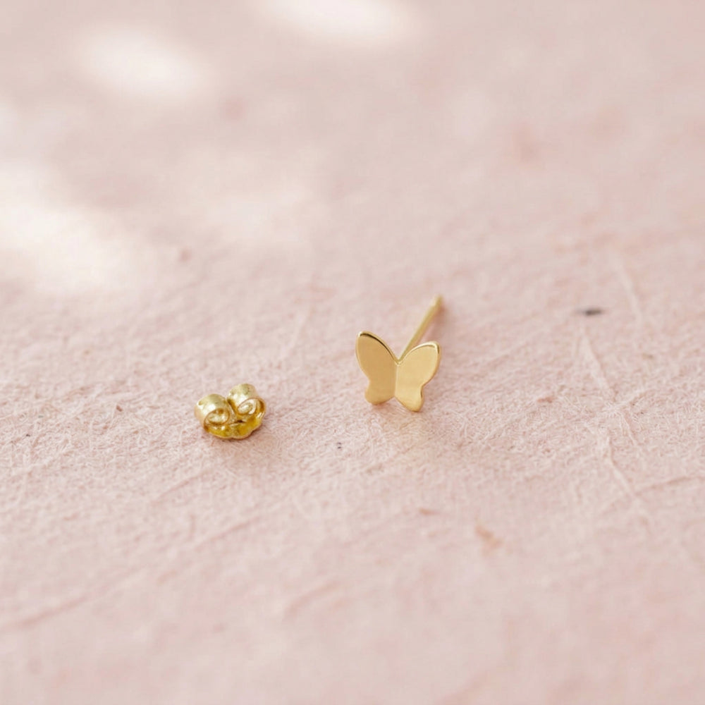 Puces d'oreilles papillon or pour ear stack, hypoallergéniques, petites puces en argent doré, bijou papillon doré