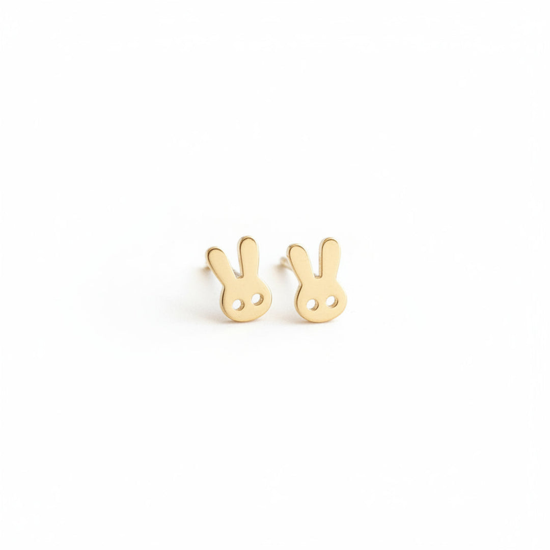 Goldene Motiv Ohrstecker mit stilisierten Hasen, Comic Hasen, aus 925 Silber für Kinder, junge Frauen und Teenager Mädchen
