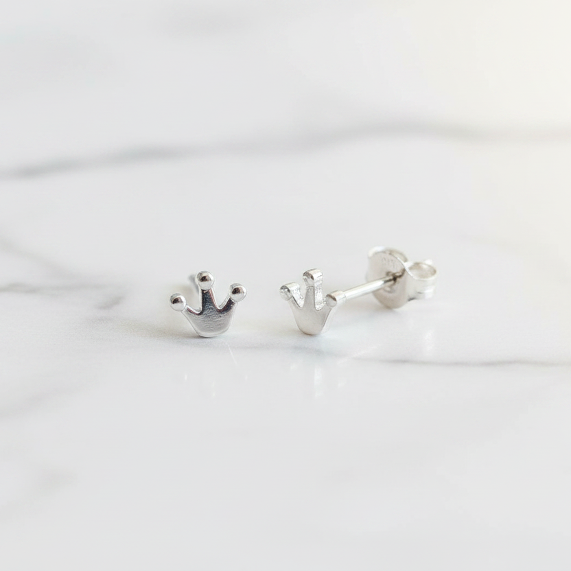 Kronen Ohrringe klein aus 925 Silber, Mini Ohrstecker,