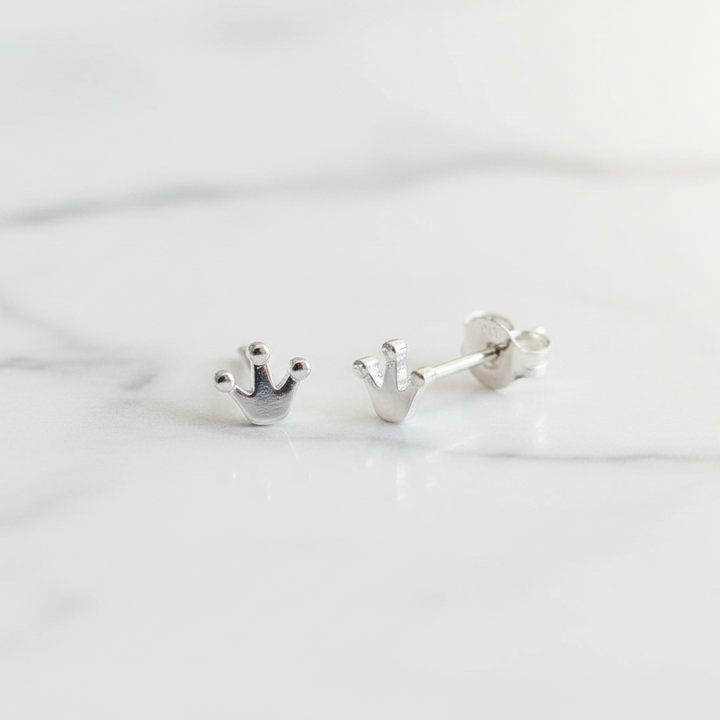 Kronen Ohrringe klein aus 925 Silber, Mini Ohrstecker,