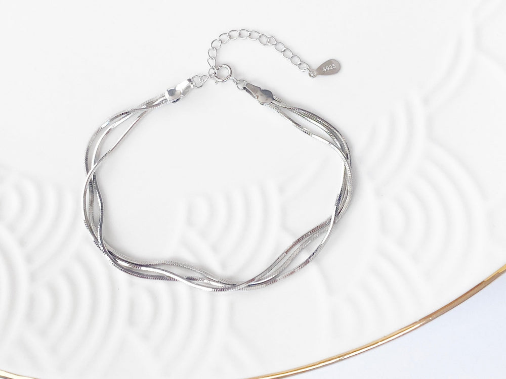 Mehrreihiges Armband Silber, Schlangenarmband, wasserfester Schmuck für Frauen, Sommer Armband silber, feines Silberarmband