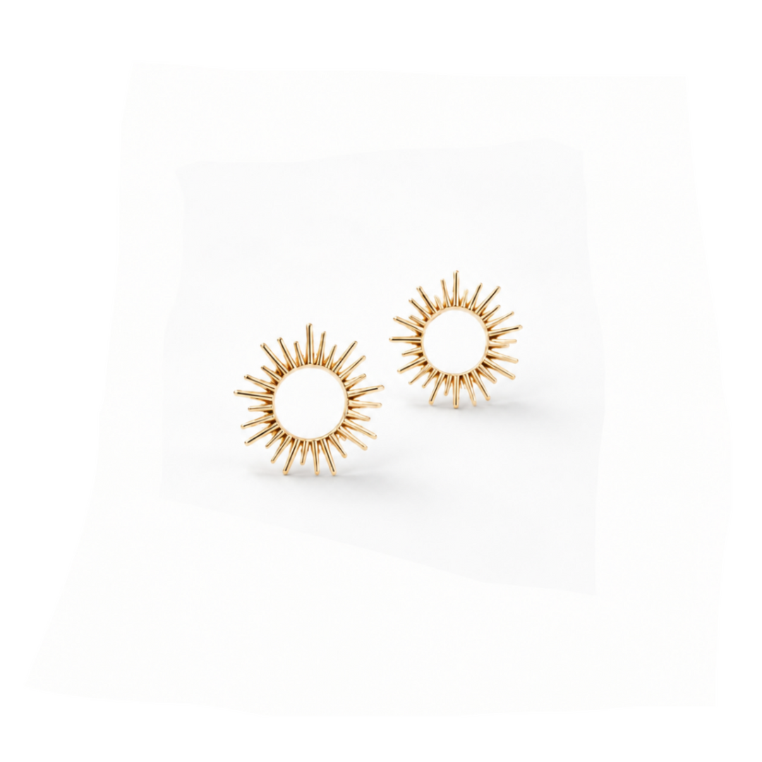 Minimalistische goldene Ohrstecker aus hautfreundlichem 925 Sterlingsilver, goldene Ohrringe mit Sonne, wasserfest, für Damen